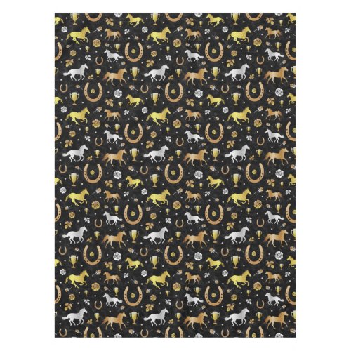Horse Racing Derby Day Party Black Gold Pattern Tablecloth