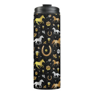 Horse Racing Derby Day Party Black Gold Pattern Thermal Tumbler