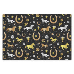 Horse Racing Derby Day Party Black Gold Pattern Tissue Paper