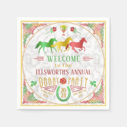 Horse Racing Derby Day Party Colorful Marble Napkins