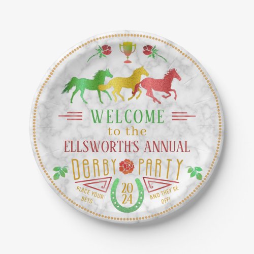 Horse Racing Derby Day Party Colorful Marble Paper Plates