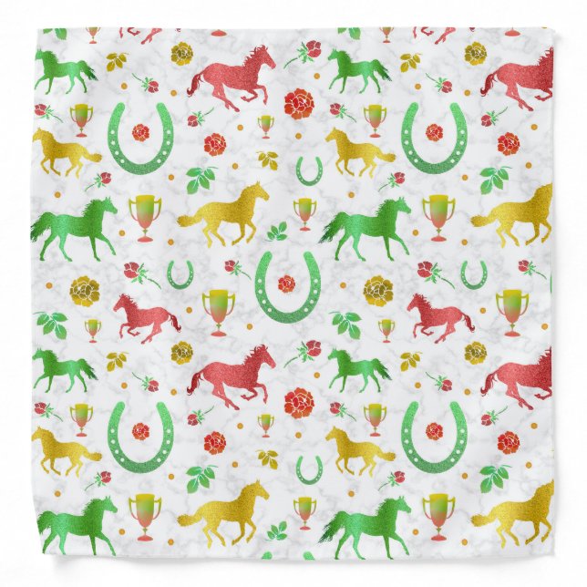 Horse Racing Derby Day Party Colorful Pattern Bandana (Front)
