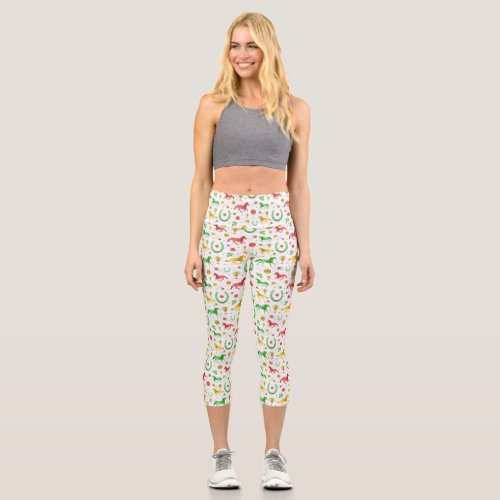 Horse Racing Derby Day Party Colorful Pattern Capri Leggings