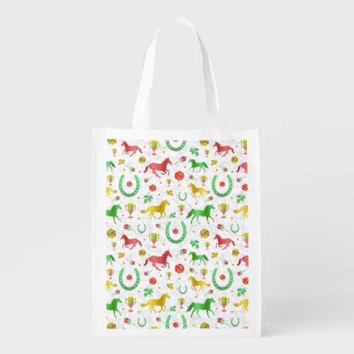 Horse Racing Derby Day Party Colorful Pattern Grocery Bag