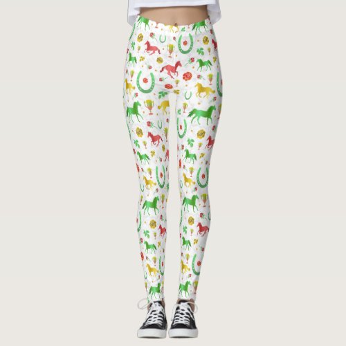 Horse Racing Derby Day Party Colorful Pattern Leggings