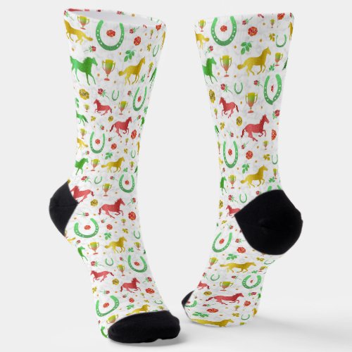 Horse Racing Derby Day Party Colorful Pattern Socks
