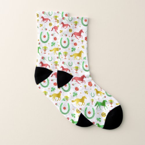 Horse Racing Derby Day Party Colorful Pattern Socks