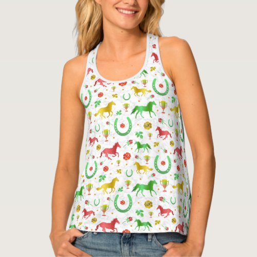 Horse Racing Derby Day Party Colorful Pattern Tank Top