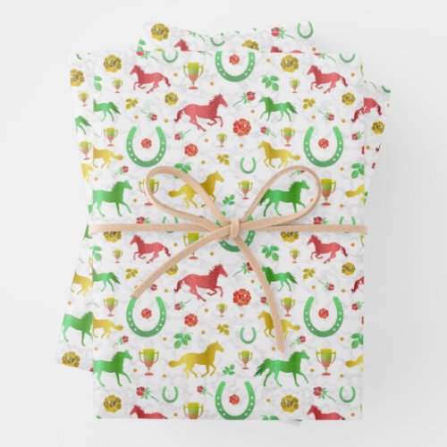 Horse Racing Derby Day Party Colorful Pattern Wrapping Paper Sheets