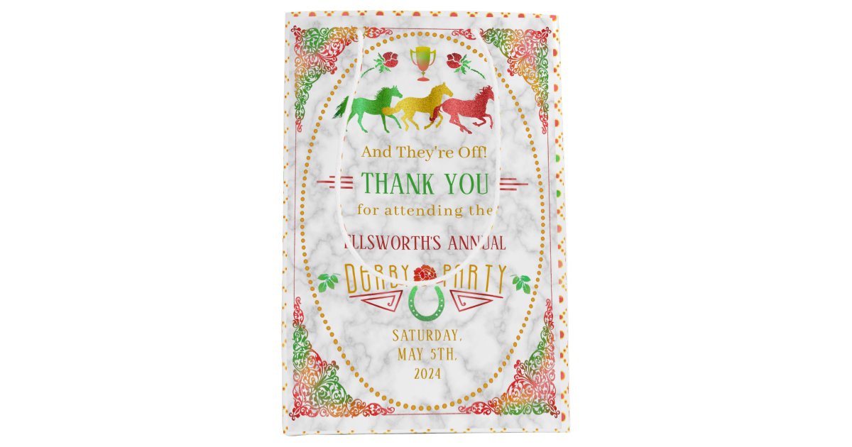 Horse Racing Derby Day Party Colorful Thank You Medium Gift Bag | Zazzle