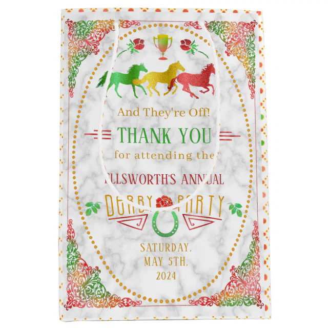 Horse Racing Derby Day Party Colorful Thank You Medium Gift Bag | Zazzle