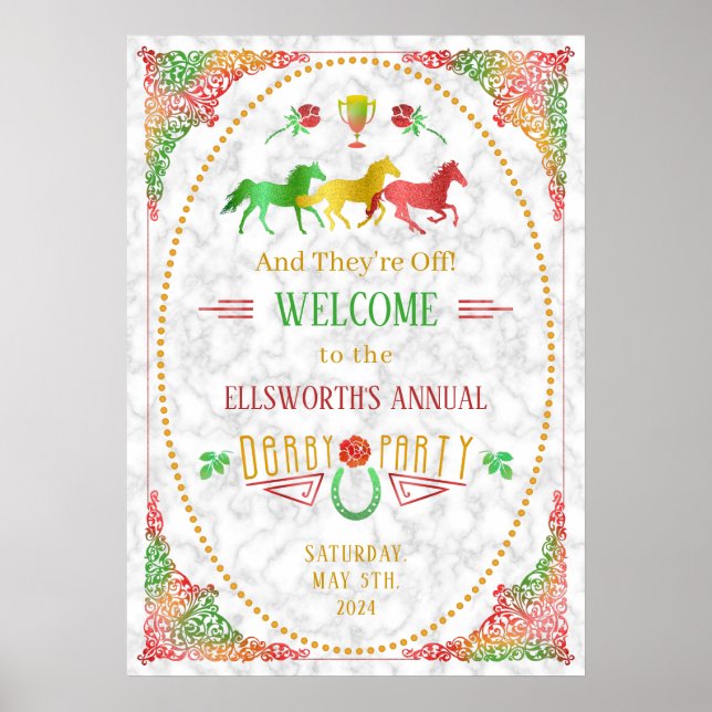 Horse Racing Derby Day Party Colorful Welcome Poster (Front)