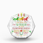 Horse Racing Derby Day Party Colorful Winner Prize Acrylic Award<br><div class="desc">This beautiful horse racing derby day "winner prize" party design is made in shades of green, golden yellow, and red on a gray / white background with a slight marble effect. The design includes three racing horses, a trophy, and a horseshoe. All text can be altered except "Derby Party." "Customize...</div>
