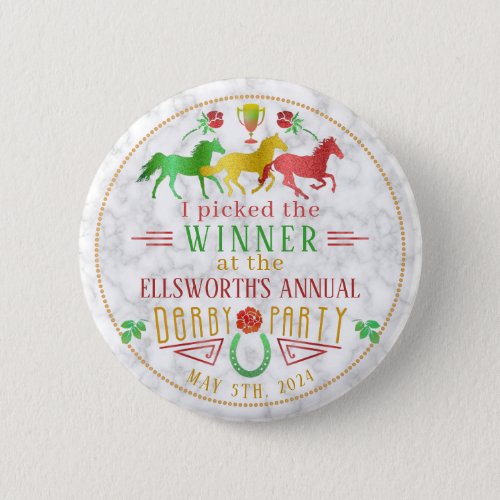 Horse Racing Derby Day Party Colorful Winner Prize Button