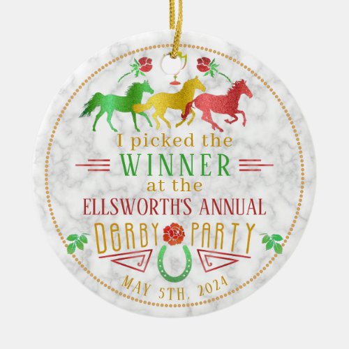 Horse Racing Derby Day Party Colorful Winner Prize Ceramic Ornament