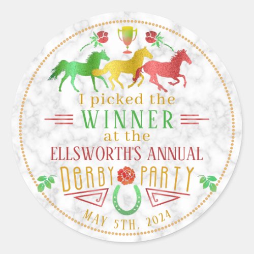 Horse Racing Derby Day Party Colorful Winner Prize Classic Round Sticker