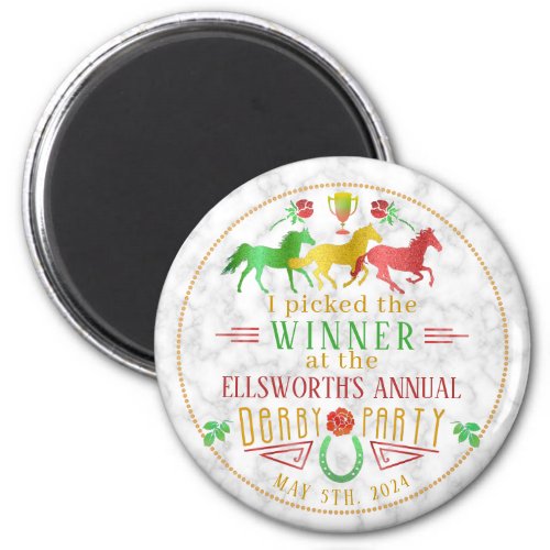 Horse Racing Derby Day Party Colorful Winner Prize Magnet