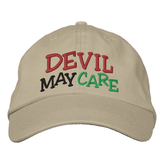 Horse Racing Devil May Care Embroidered Baseball Hat (Front)