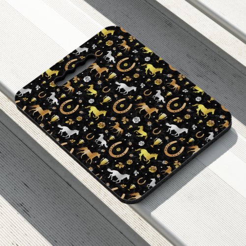 Horse Racing Horseshoes Derby Pattern Black Gold Seat Cushion