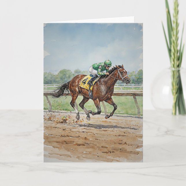 Horse Racing In Watercolors Card (Front)