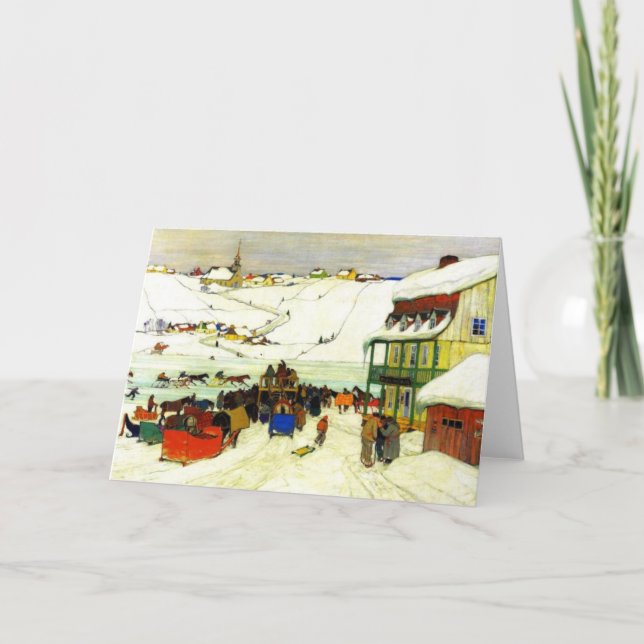 Horse Racing in Winter Clarence Gagnon -  Greeting Card (Front)