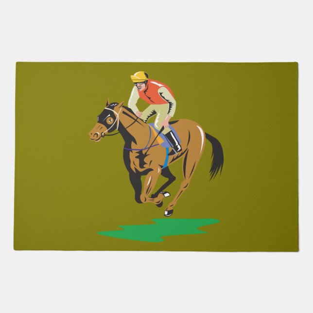Horse Racing Jockey Galloping Doormat (Front)