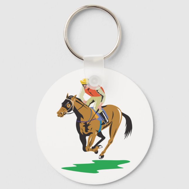 Horse Racing Jockey Galloping Keychain (Front)