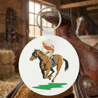 Horse Racing Jockey Galloping Keychain