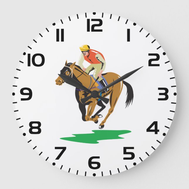 Horse Racing Jockey Galloping Large Clock (Front)