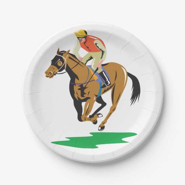 Horse Racing Jockey Galloping Paper Plates (Front)