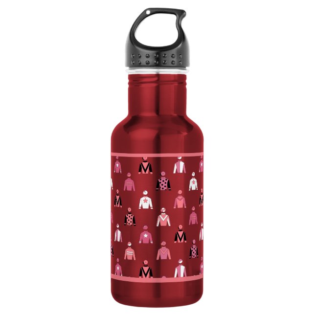Horse Racing Jockey Pink Silks Stainless Steel Water Bottle (Front)