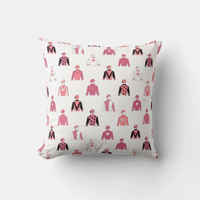 Horse Racing Jockey Silks Equestrian Pink White Throw Pillow (Front)