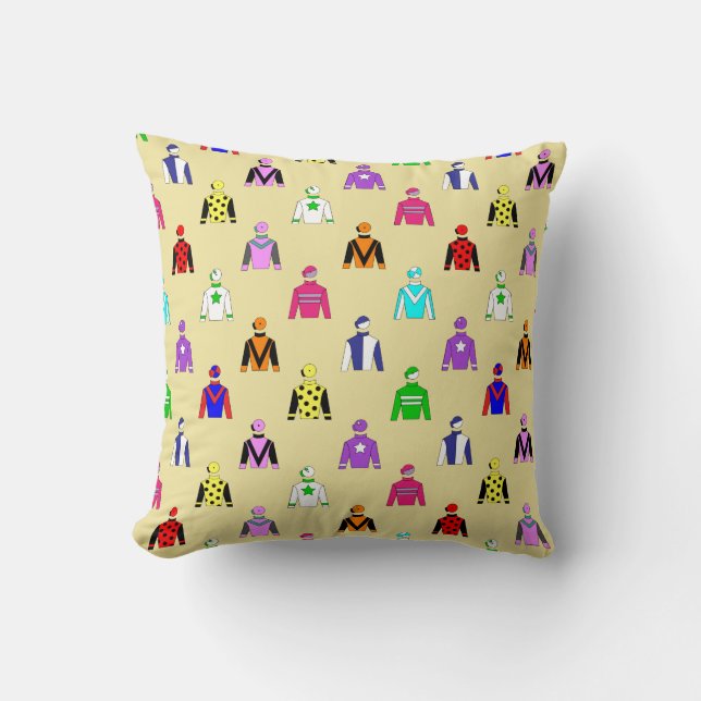 Horse Racing Jockey Silks Pattern on Beige Throw Pillow (Front)