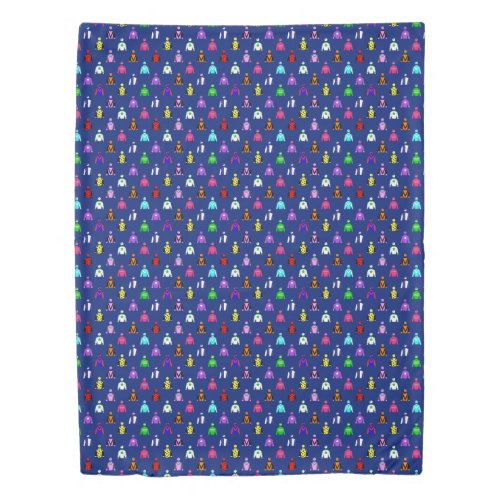 Horse Racing Jockey Silks Pattern on Navy Blue Duvet Cover