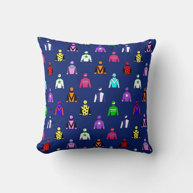 Horse Racing Jockey Silks Pattern on Navy Blue Throw Pillow (Front)