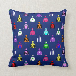 Horse Racing Jockey Silks Pattern on Navy Blue Throw Pillow