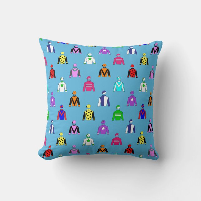 Horse Racing Jockey Silks Pattern on Sky Blue Throw Pillow (Front)