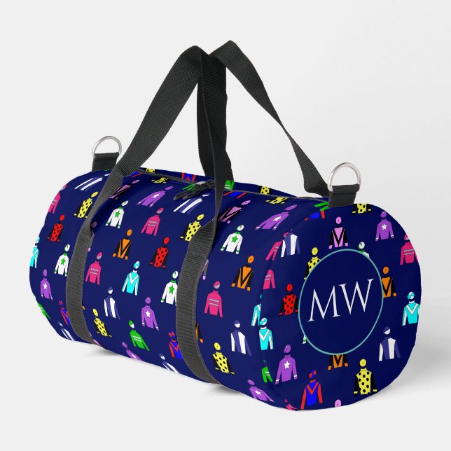 Horse Racing Jockey Silks Patterned Monogrammed Duffle Bag (Left Corner)