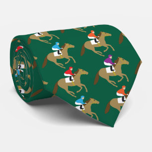 Horse Racing Jockeys Derby Day Monogram Green Neck Tie