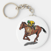 Jockey Keychain Round with Tab engraved many colors steeplechase racing horse 