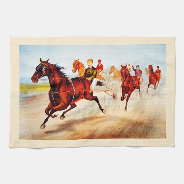 Horse racing kitchen towel (Horizontal)