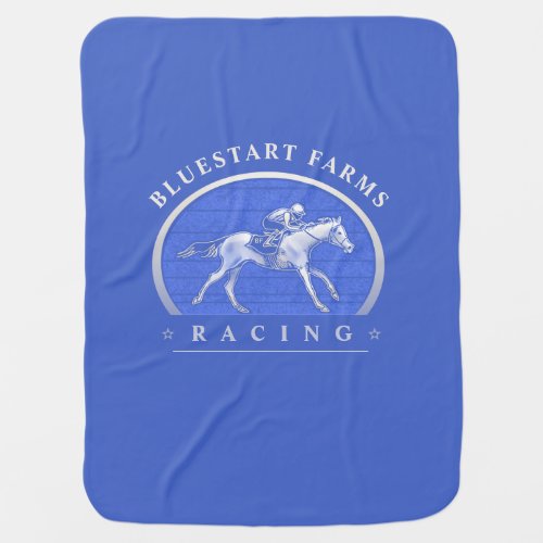 Horse Racing _ Logo _ Custom Blue  White Blanket