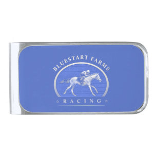 Horse Racing - Logo - Custom Blue & White Silver Finish Money Clip