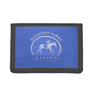 Horse Racing - Logo - Custom Blue & White Tri-fold Wallet