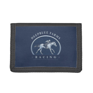 Horse Racing - Logo - Custom Navy Blue & White Tri-fold Wallet