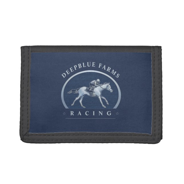 Horse Racing - Logo - Custom Navy Blue & White Trifold Wallet (Front)