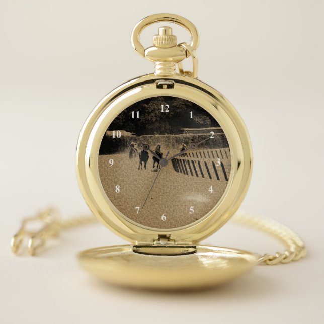 Horse Racing Muddy Track Grunge Pocket Watch (Inside)