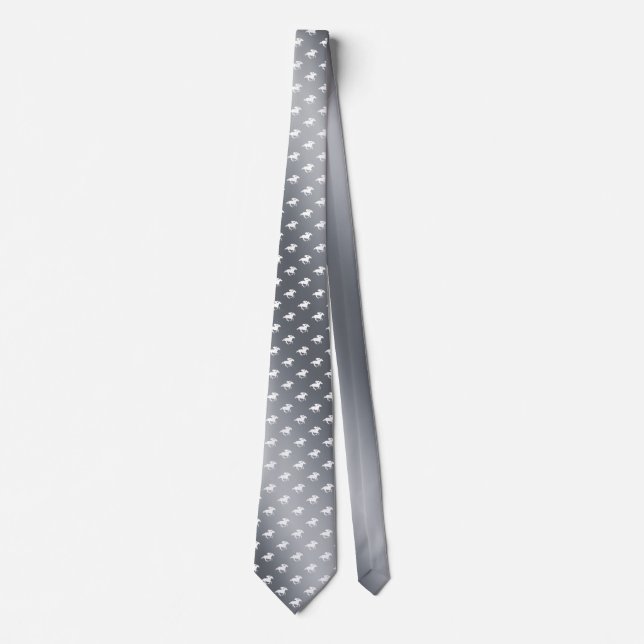 Horse Racing Pattern | Graphic Silver Neck Tie (Front)