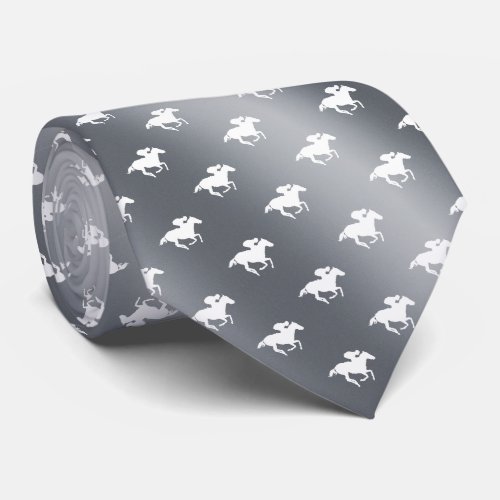 Horse Racing Pattern  Graphic Silver Tie