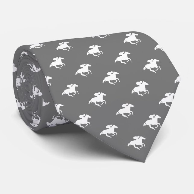 Horse Racing Pattern | Gray Neck Tie (Rolled)